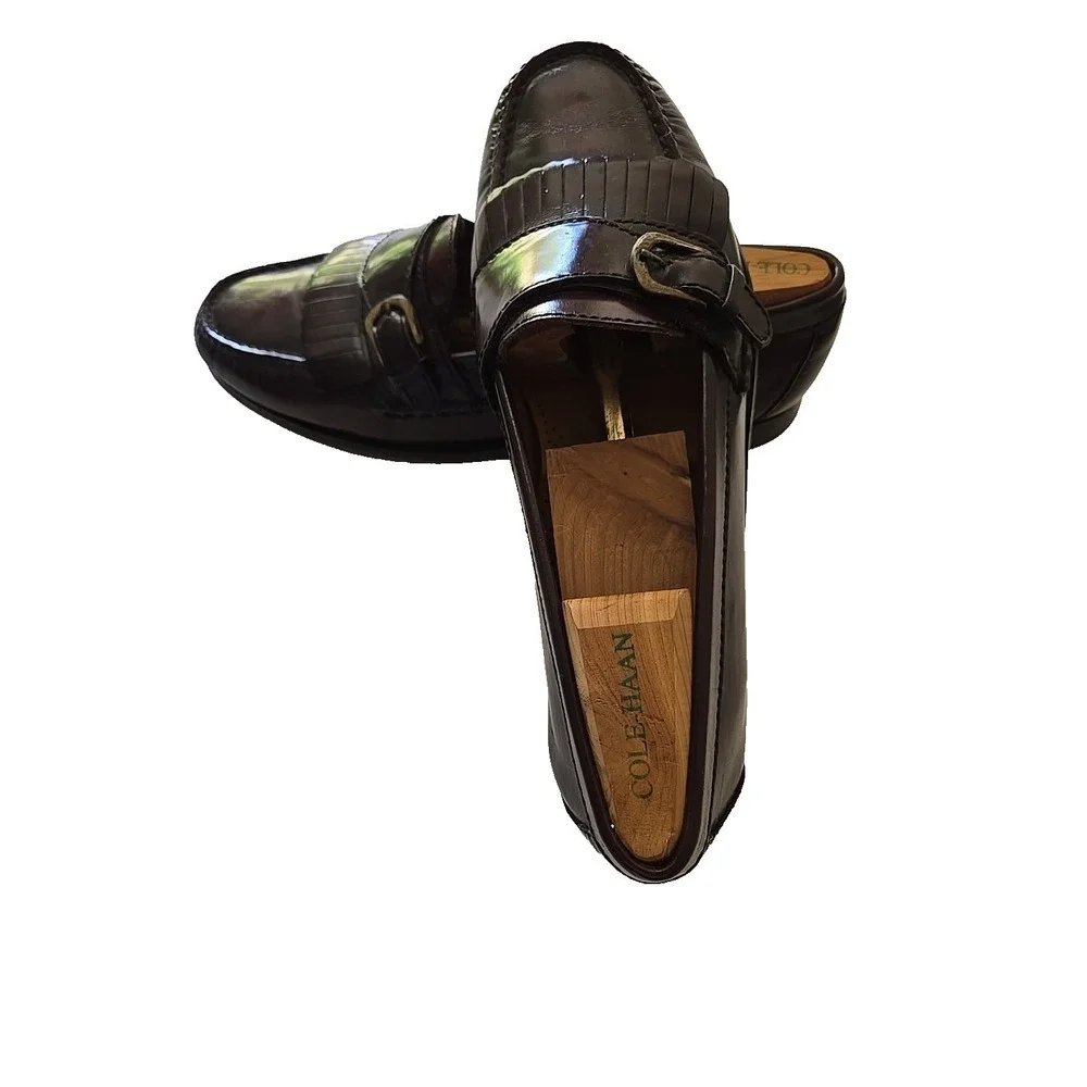 Vintage Cole Haan 8.5 Monk Strap Loafers Burgundy Leather‎ Kiltie Dress  Shoes